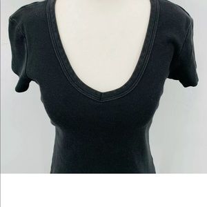 New York & Co Black V-neck Short Sleeve Crop Basic Casual T-Shirt xs